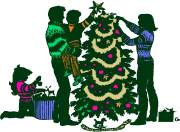 family decorating holiday christmas tree