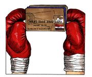 credit card held by boxing gloves