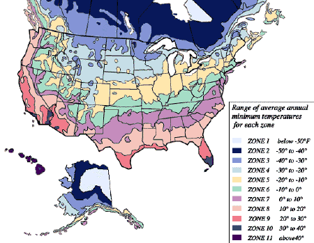 USDA plant hardiness zone map